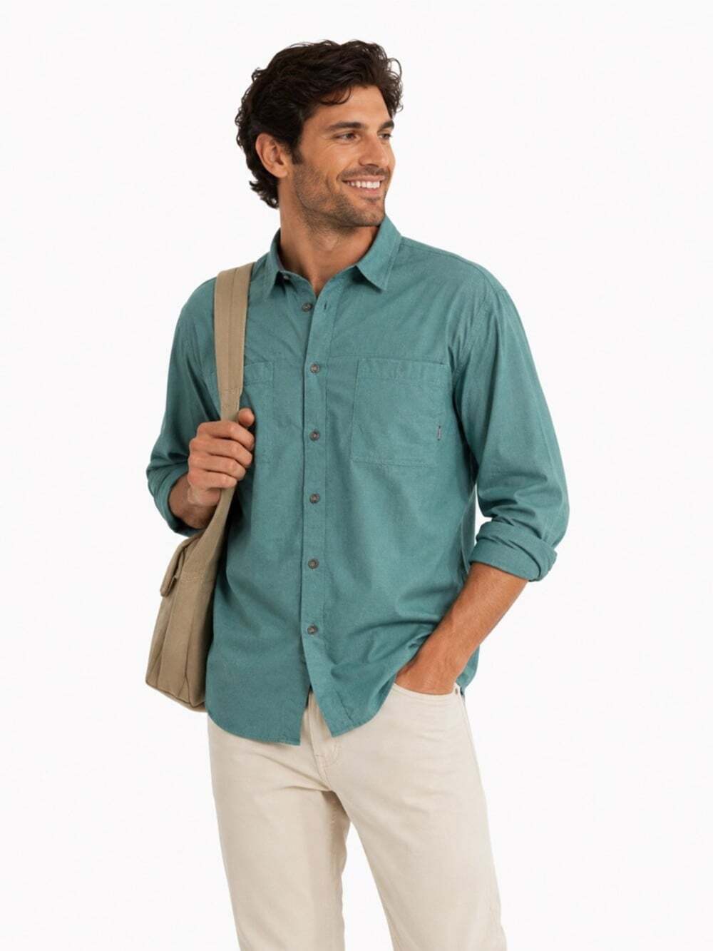 Eddie Bauer Green Long Sleeve Lightweight Perforated Shirt Mens M Outdoor Layer